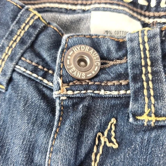 Hydraulic Low Rise Straight Leg Jeans Dark Wash Embroidered Pockets - Picture 4 of 11